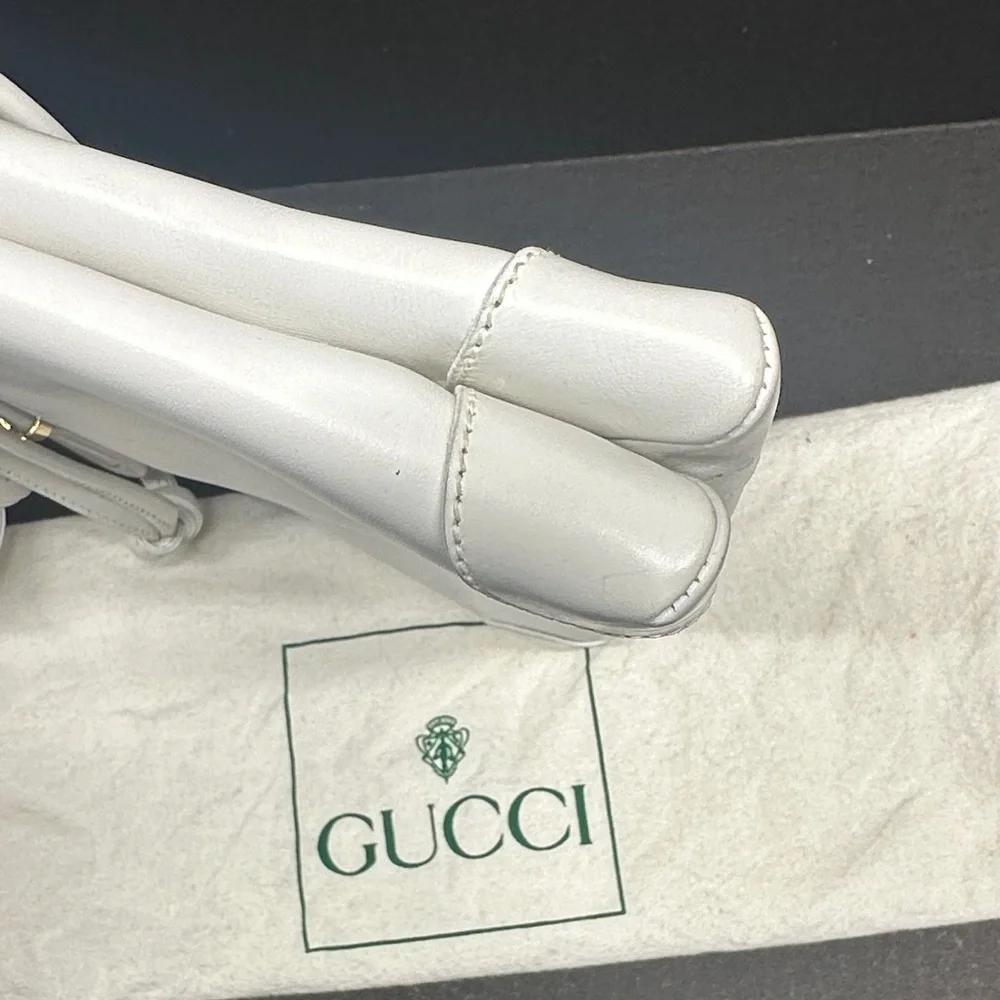 Gucci Purse Shoulder Bag Italian Leather Square White Gold Vintage With Dustbag - Picture 10 of 17